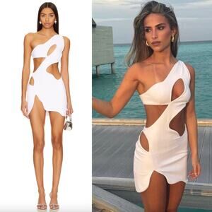 Mother of All | NWT Swan Mini Dress in White Scuba Asymmetric Cut Out L